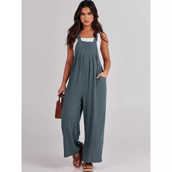 imageANRABESS Womens Overalls Jumpsuit Casual Loose Sleeveless Adjustable Tie Straps Bib Wide Leg Outfits with PocketsDark Grey