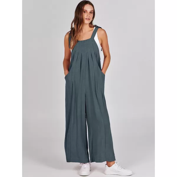 imageANRABESS Womens Overalls Jumpsuit Casual Loose Sleeveless Adjustable Tie Straps Bib Wide Leg Outfits with PocketsDark Grey