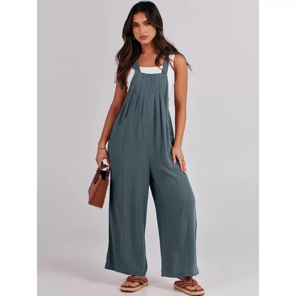 imageANRABESS Womens Overalls Jumpsuit Casual Loose Sleeveless Adjustable Tie Straps Bib Wide Leg Outfits with PocketsDark Grey