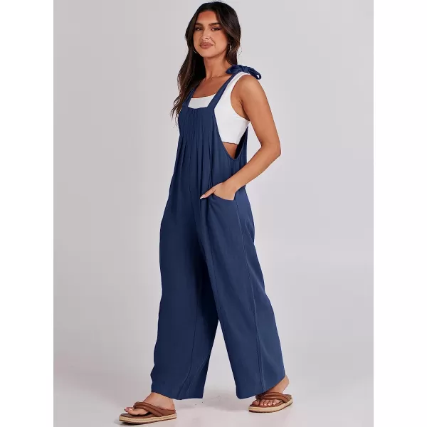 imageANRABESS Womens Overalls Jumpsuit Casual Loose Sleeveless Adjustable Tie Straps Bib Wide Leg Outfits with PocketsNavy Blue