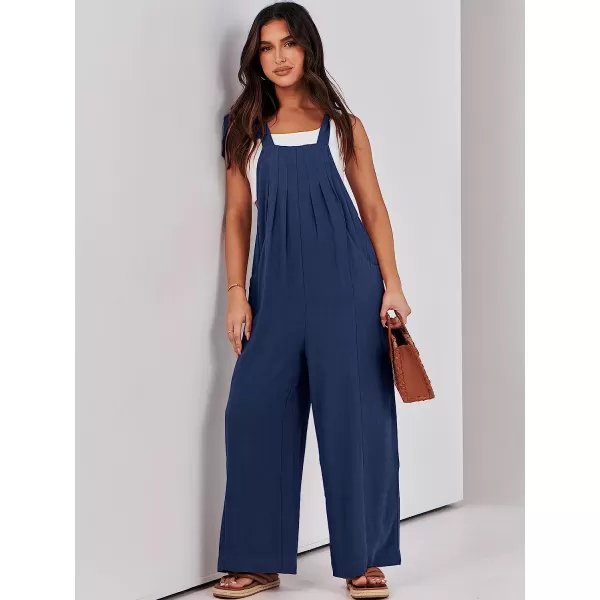 imageANRABESS Womens Overalls Jumpsuit Casual Loose Sleeveless Adjustable Tie Straps Bib Wide Leg Outfits with PocketsNavy Blue