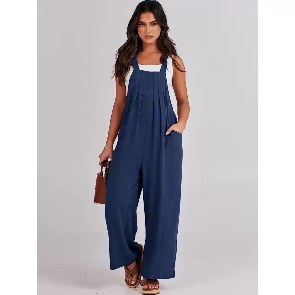 imageANRABESS Womens Overalls Jumpsuit Casual Loose Sleeveless Adjustable Tie Straps Bib Wide Leg Outfits with PocketsNavy Blue