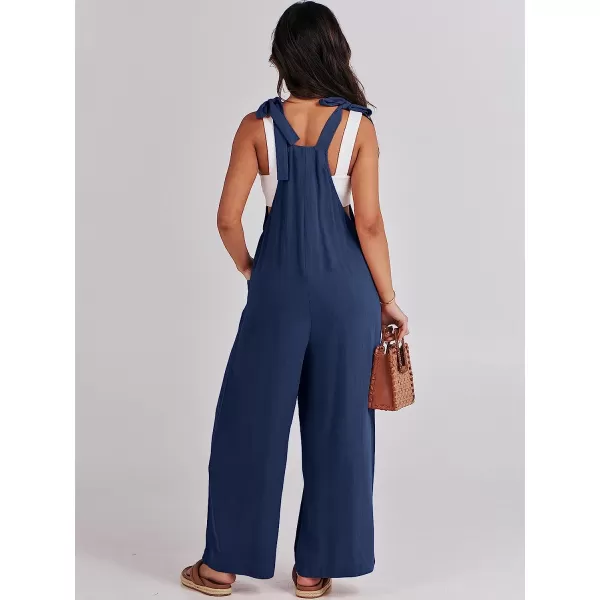 imageANRABESS Womens Overalls Jumpsuit Casual Loose Sleeveless Adjustable Tie Straps Bib Wide Leg Outfits with PocketsNavy Blue