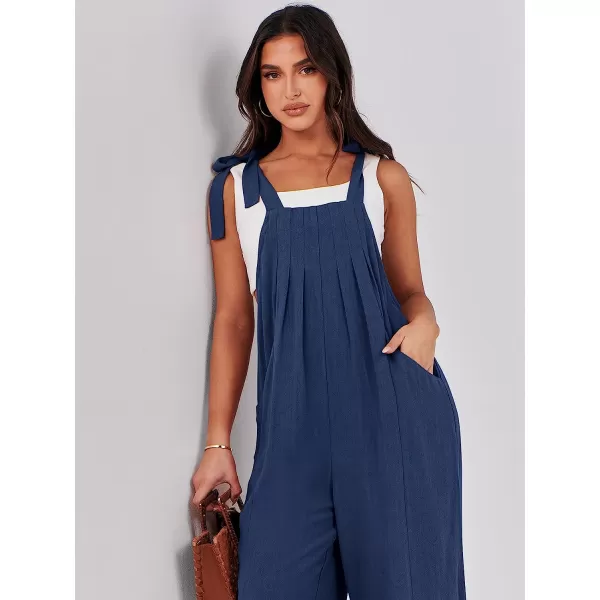 imageANRABESS Womens Overalls Jumpsuit Casual Loose Sleeveless Adjustable Tie Straps Bib Wide Leg Outfits with PocketsNavy Blue