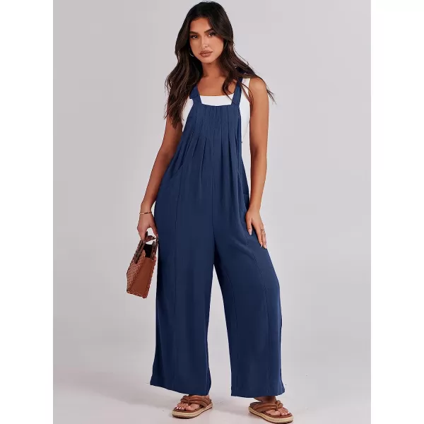 imageANRABESS Womens Overalls Jumpsuit Casual Loose Sleeveless Adjustable Tie Straps Bib Wide Leg Outfits with PocketsNavy Blue