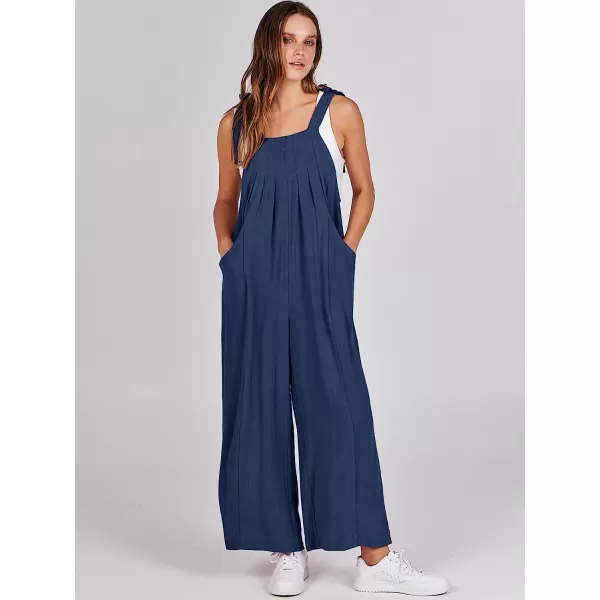 imageANRABESS Womens Overalls Jumpsuit Casual Loose Sleeveless Adjustable Tie Straps Bib Wide Leg Outfits with PocketsNavy Blue