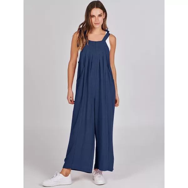 imageANRABESS Womens Overalls Jumpsuit Casual Loose Sleeveless Adjustable Tie Straps Bib Wide Leg Outfits with PocketsNavy Blue
