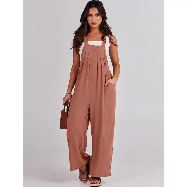 imageANRABESS Womens Overalls Jumpsuit Casual Loose Sleeveless Adjustable Tie Straps Bib Wide Leg Outfits with PocketsRust
