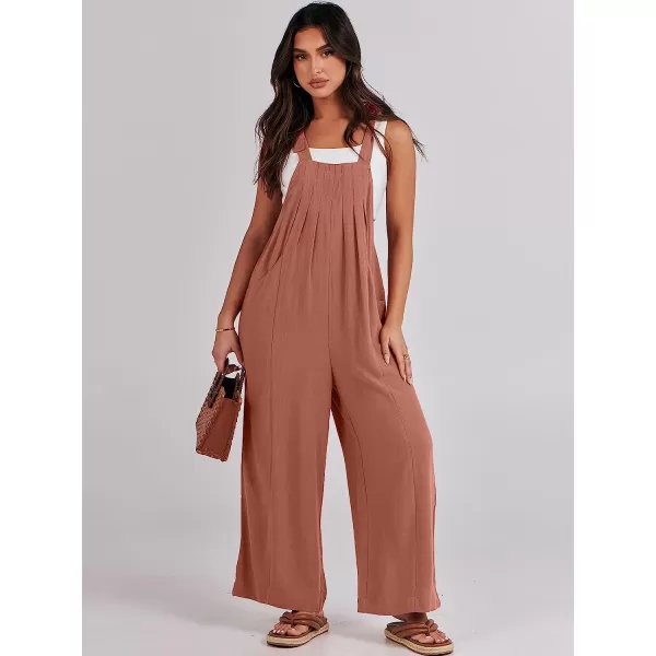 imageANRABESS Womens Overalls Jumpsuit Casual Loose Sleeveless Adjustable Tie Straps Bib Wide Leg Outfits with PocketsRust