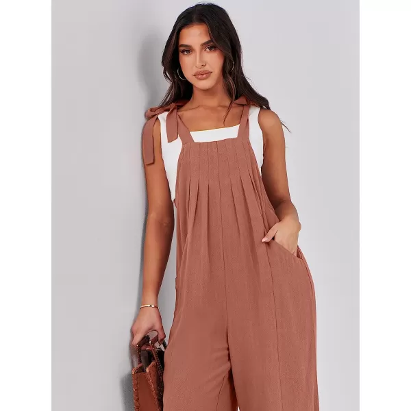 imageANRABESS Womens Overalls Jumpsuit Casual Loose Sleeveless Adjustable Tie Straps Bib Wide Leg Outfits with PocketsRust