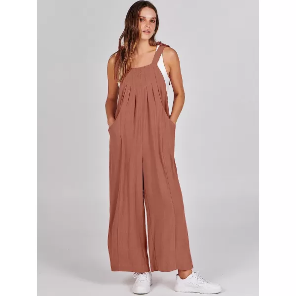 imageANRABESS Womens Overalls Jumpsuit Casual Loose Sleeveless Adjustable Tie Straps Bib Wide Leg Outfits with PocketsRust