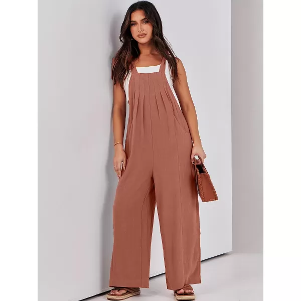 imageANRABESS Womens Overalls Jumpsuit Casual Loose Sleeveless Adjustable Tie Straps Bib Wide Leg Outfits with PocketsRust