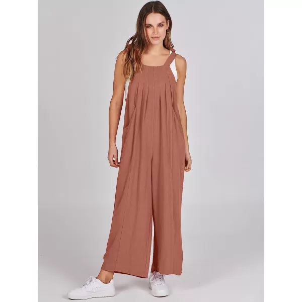 imageANRABESS Womens Overalls Jumpsuit Casual Loose Sleeveless Adjustable Tie Straps Bib Wide Leg Outfits with PocketsRust