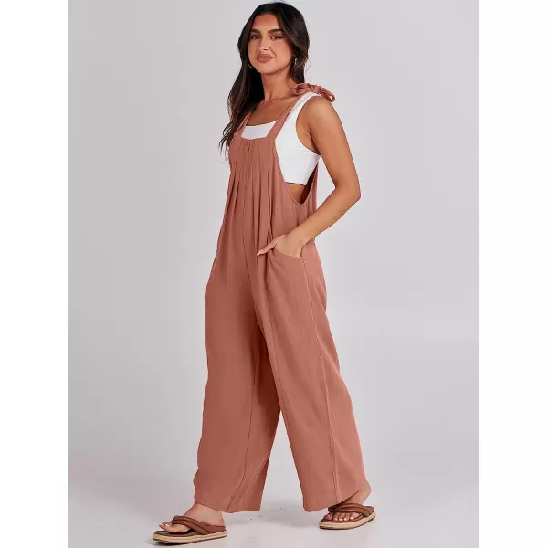 imageANRABESS Womens Overalls Jumpsuit Casual Loose Sleeveless Adjustable Tie Straps Bib Wide Leg Outfits with PocketsRust
