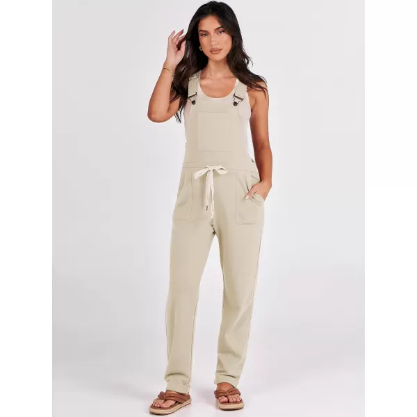 imageANRABESS Womens Overalls Jumpsuit Casual Sleeveless Adjustable Tie Straps Drawstring Jumpers Outfits with PocketsApricot