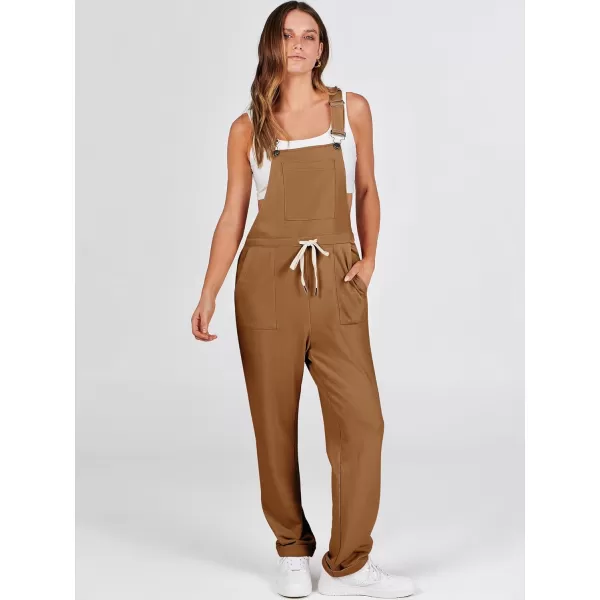 imageANRABESS Womens Overalls Jumpsuit Casual Sleeveless Adjustable Tie Straps Drawstring Jumpers Outfits with PocketsBrown