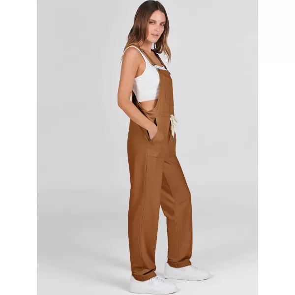 imageANRABESS Womens Overalls Jumpsuit Casual Sleeveless Adjustable Tie Straps Drawstring Jumpers Outfits with PocketsBrown