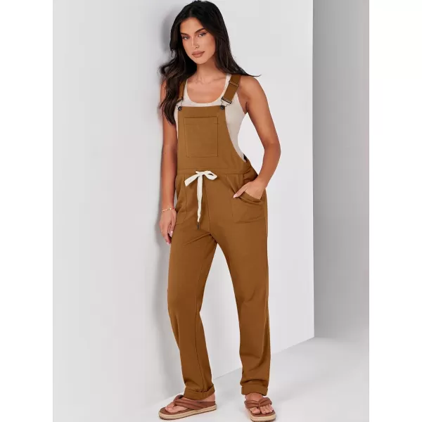 imageANRABESS Womens Overalls Jumpsuit Casual Sleeveless Adjustable Tie Straps Drawstring Jumpers Outfits with PocketsBrown