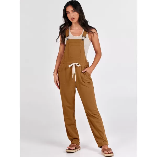 imageANRABESS Womens Overalls Jumpsuit Casual Sleeveless Adjustable Tie Straps Drawstring Jumpers Outfits with PocketsBrown