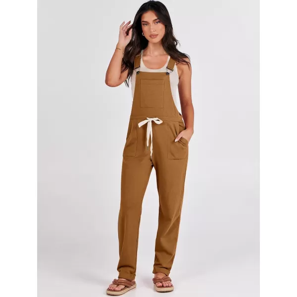 imageANRABESS Womens Overalls Jumpsuit Casual Sleeveless Adjustable Tie Straps Drawstring Jumpers Outfits with PocketsBrown