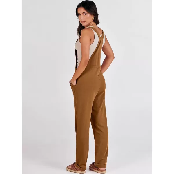imageANRABESS Womens Overalls Jumpsuit Casual Sleeveless Adjustable Tie Straps Drawstring Jumpers Outfits with PocketsBrown