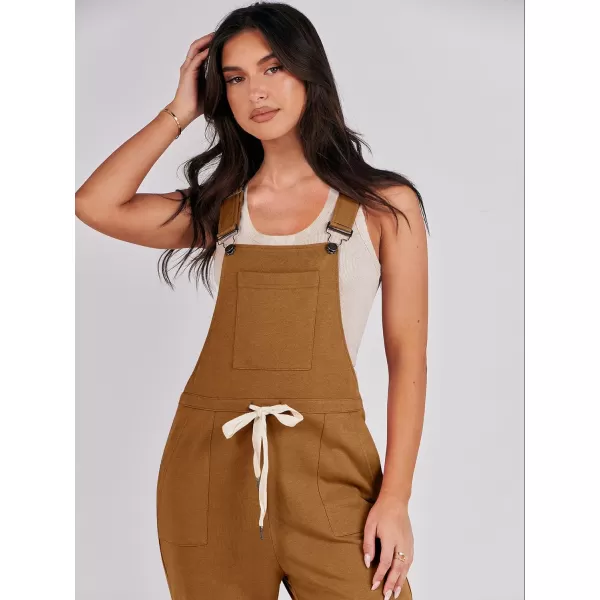 imageANRABESS Womens Overalls Jumpsuit Casual Sleeveless Adjustable Tie Straps Drawstring Jumpers Outfits with PocketsBrown