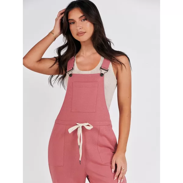imageANRABESS Womens Overalls Jumpsuit Casual Sleeveless Adjustable Tie Straps Drawstring Jumpers Outfits with PocketsOrange