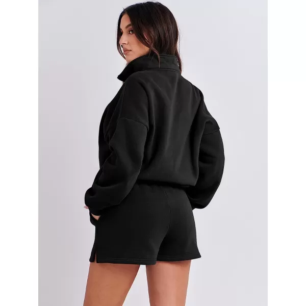 imageANRABESS Womens Oversized 2 Piece Lounge Sets Fall Outfits 2023 Long Sleeve Cozy Casual Pajamas Short Sweatsuit Sets01black