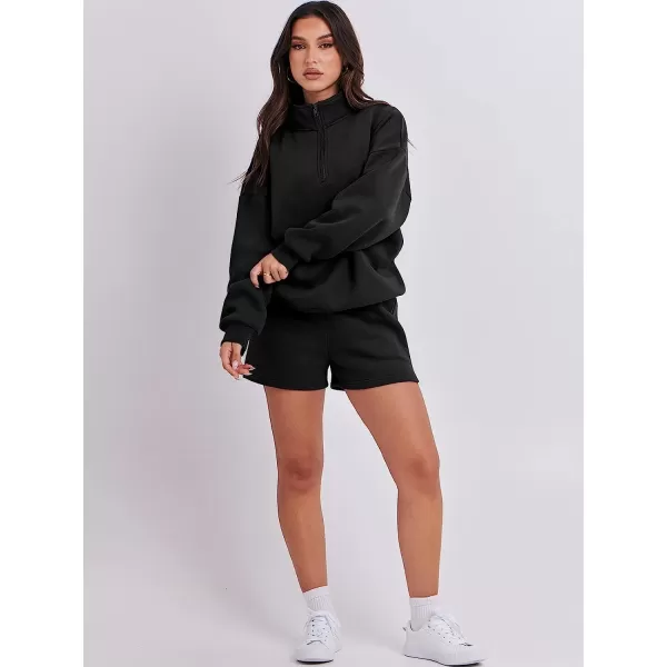 imageANRABESS Womens Oversized 2 Piece Lounge Sets Fall Outfits 2023 Long Sleeve Cozy Casual Pajamas Short Sweatsuit Sets01black
