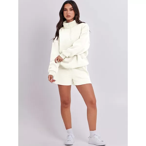 imageANRABESS Womens Oversized 2 Piece Lounge Sets Fall Outfits 2023 Long Sleeve Cozy Casual Pajamas Short Sweatsuit Sets02white