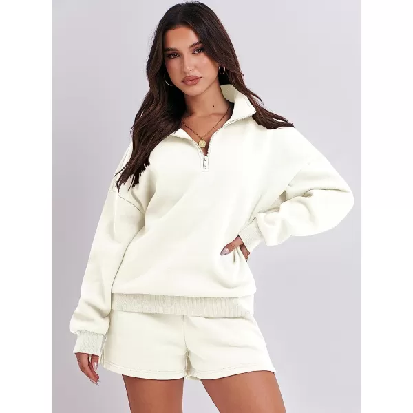 imageANRABESS Womens Oversized 2 Piece Lounge Sets Fall Outfits 2023 Long Sleeve Cozy Casual Pajamas Short Sweatsuit Sets02white