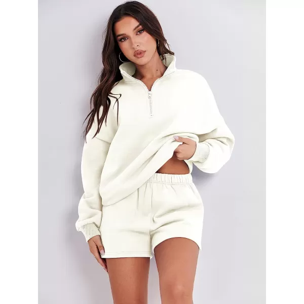 imageANRABESS Womens Oversized 2 Piece Lounge Sets Fall Outfits 2023 Long Sleeve Cozy Casual Pajamas Short Sweatsuit Sets02white