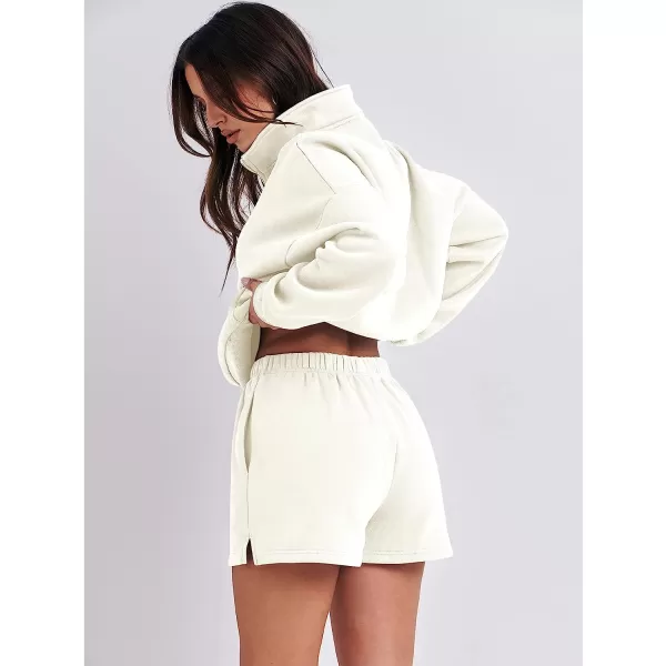 imageANRABESS Womens Oversized 2 Piece Lounge Sets Fall Outfits 2023 Long Sleeve Cozy Casual Pajamas Short Sweatsuit Sets02white