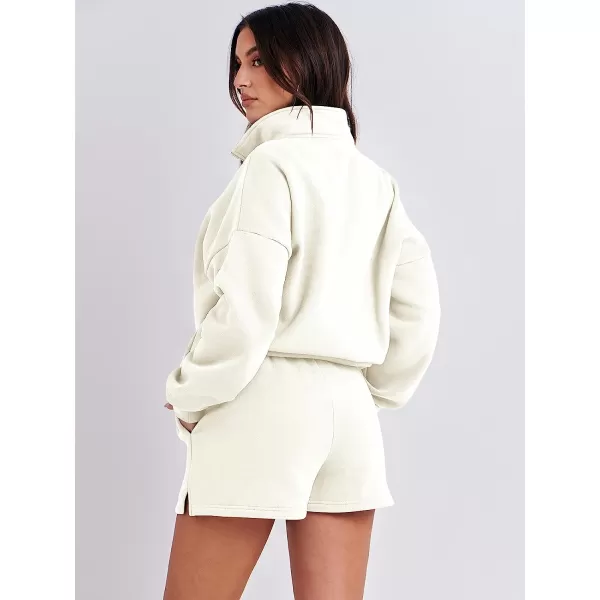 imageANRABESS Womens Oversized 2 Piece Lounge Sets Fall Outfits 2023 Long Sleeve Cozy Casual Pajamas Short Sweatsuit Sets02white