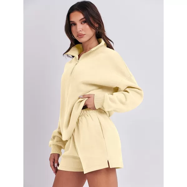 imageANRABESS Womens Oversized 2 Piece Lounge Sets Fall Outfits 2023 Long Sleeve Cozy Casual Pajamas Short Sweatsuit Sets03apricot