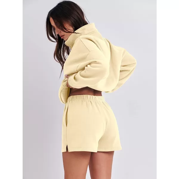 imageANRABESS Womens Oversized 2 Piece Lounge Sets Fall Outfits 2023 Long Sleeve Cozy Casual Pajamas Short Sweatsuit Sets03apricot