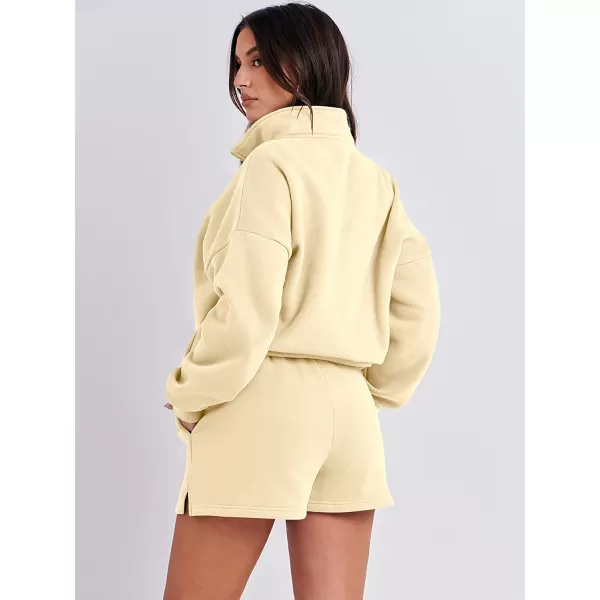 imageANRABESS Womens Oversized 2 Piece Lounge Sets Fall Outfits 2023 Long Sleeve Cozy Casual Pajamas Short Sweatsuit Sets03apricot