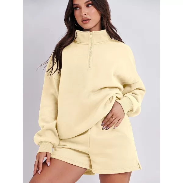 imageANRABESS Womens Oversized 2 Piece Lounge Sets Fall Outfits 2023 Long Sleeve Cozy Casual Pajamas Short Sweatsuit Sets03apricot