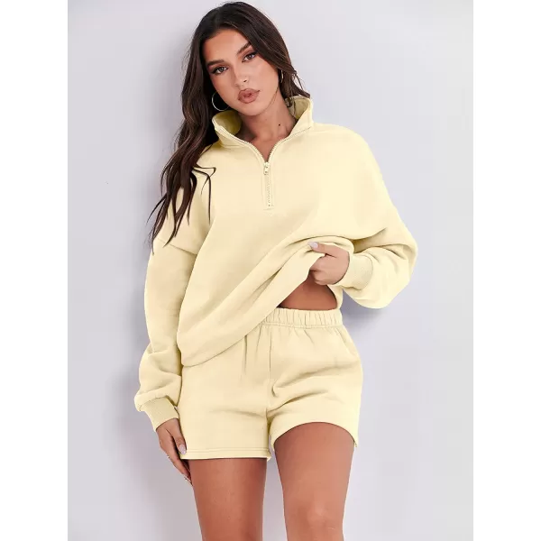 imageANRABESS Womens Oversized 2 Piece Lounge Sets Fall Outfits 2023 Long Sleeve Cozy Casual Pajamas Short Sweatsuit Sets03apricot