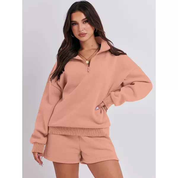 imageANRABESS Womens Oversized 2 Piece Lounge Sets Fall Outfits 2023 Long Sleeve Cozy Casual Pajamas Short Sweatsuit Sets04rust
