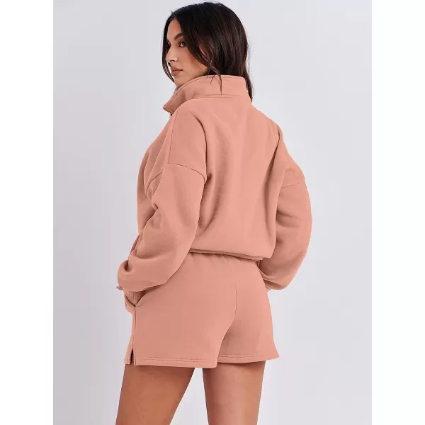 imageANRABESS Womens Oversized 2 Piece Lounge Sets Fall Outfits 2023 Long Sleeve Cozy Casual Pajamas Short Sweatsuit Sets04rust