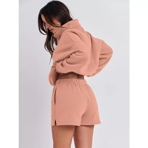 imageANRABESS Womens Oversized 2 Piece Lounge Sets Fall Outfits 2023 Long Sleeve Cozy Casual Pajamas Short Sweatsuit Sets04rust