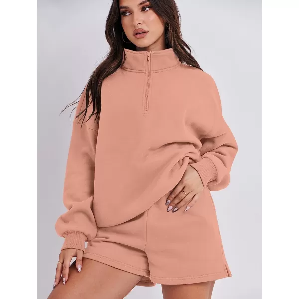 imageANRABESS Womens Oversized 2 Piece Lounge Sets Fall Outfits 2023 Long Sleeve Cozy Casual Pajamas Short Sweatsuit Sets04rust