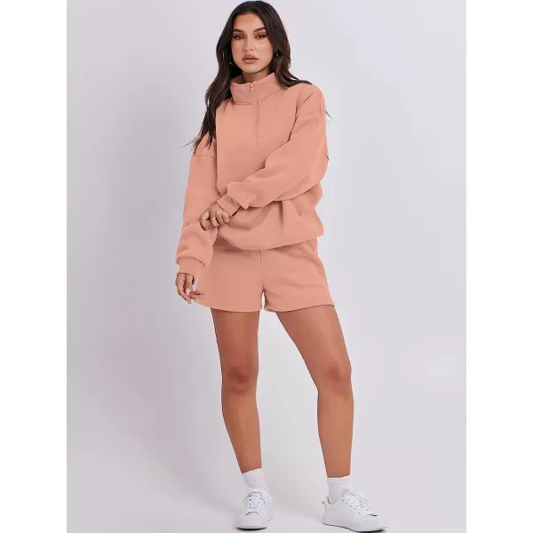 imageANRABESS Womens Oversized 2 Piece Lounge Sets Fall Outfits 2023 Long Sleeve Cozy Casual Pajamas Short Sweatsuit Sets04rust