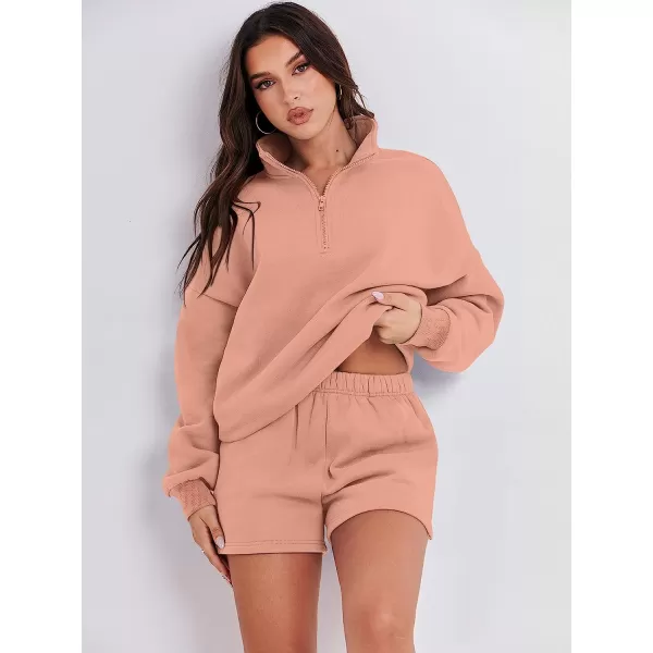imageANRABESS Womens Oversized 2 Piece Lounge Sets Fall Outfits 2023 Long Sleeve Cozy Casual Pajamas Short Sweatsuit Sets04rust