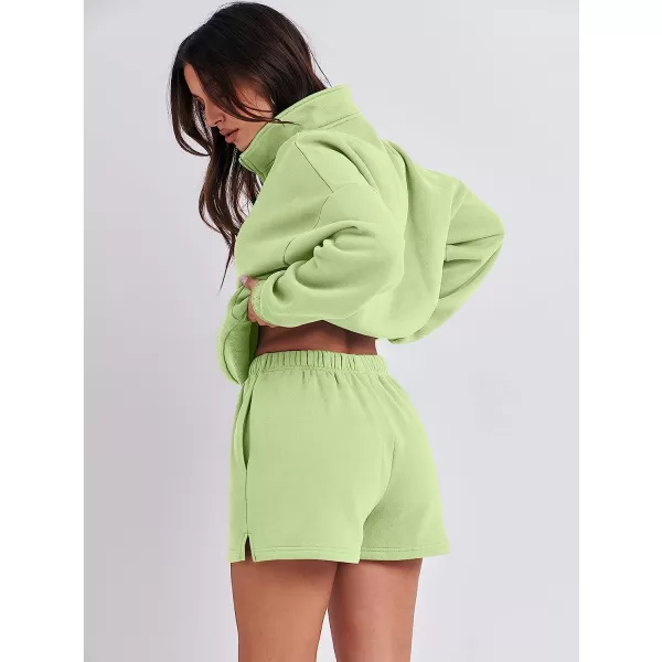 imageANRABESS Womens Oversized 2 Piece Lounge Sets Fall Outfits 2023 Long Sleeve Cozy Casual Pajamas Short Sweatsuit Sets05green