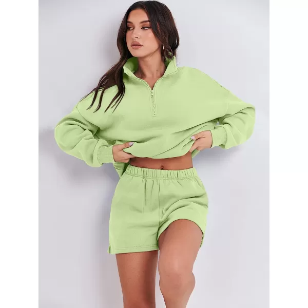 imageANRABESS Womens Oversized 2 Piece Lounge Sets Fall Outfits 2023 Long Sleeve Cozy Casual Pajamas Short Sweatsuit Sets05green