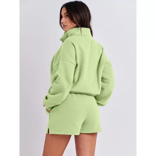 imageANRABESS Womens Oversized 2 Piece Lounge Sets Fall Outfits 2023 Long Sleeve Cozy Casual Pajamas Short Sweatsuit Sets05green