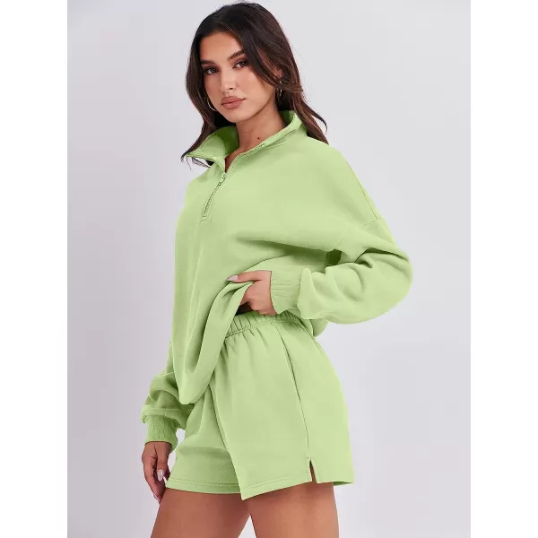 imageANRABESS Womens Oversized 2 Piece Lounge Sets Fall Outfits 2023 Long Sleeve Cozy Casual Pajamas Short Sweatsuit Sets05green