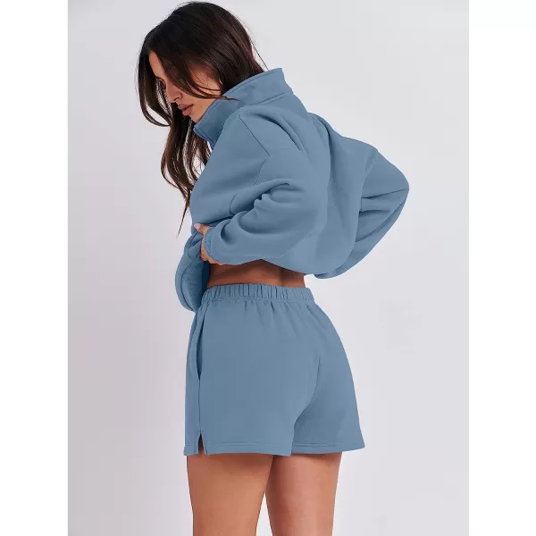 imageANRABESS Womens Oversized 2 Piece Lounge Sets Fall Outfits 2023 Long Sleeve Cozy Casual Pajamas Short Sweatsuit Sets06blue